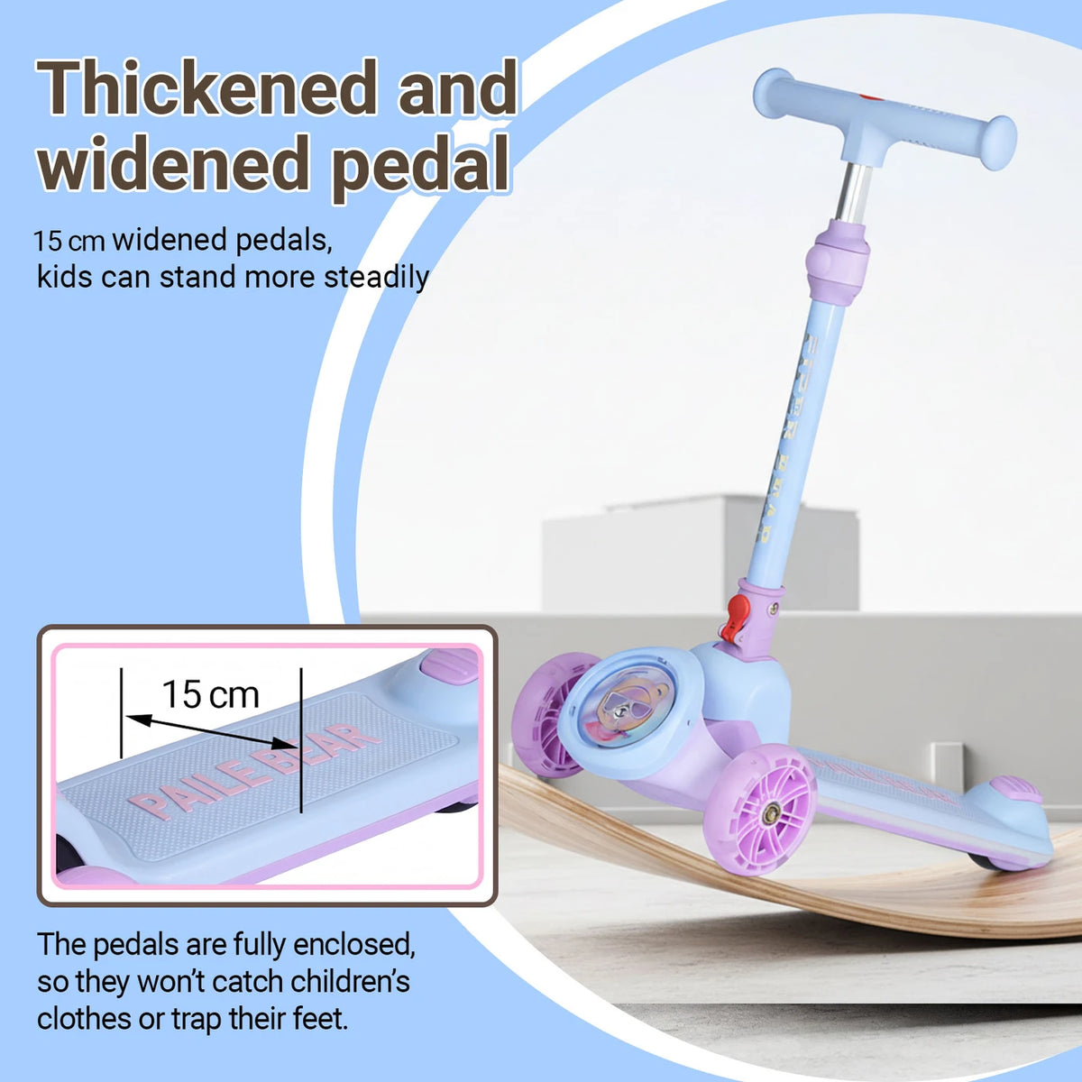 Trottinette pour enfants Neuleb KS001 - 3 roues avec éclairage LED - Guidon réglable - Repose-pieds large et antidérapant - Pour les enfants de 3 à 10 ans