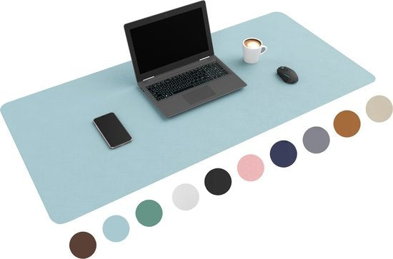 WURK Sous-main professionnel en cuir synthétique - Organiseur de bureau - Avec pince à câble - Baby Blue - 120x60