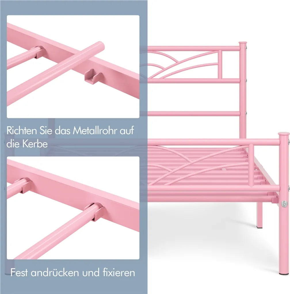 Yaheetech - Cadre de lit en métal 90 x 190 cm - Rose pâle - Lit simple avec tête de lit à motif nuages