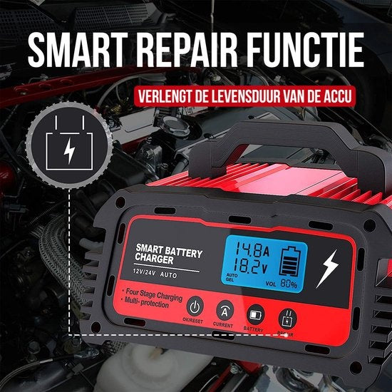 Chargeur de batterie industriel Strex - 12/24V 5/10/25A - pour voiture / moto / scooter / bateau / camping-car - mode réparation - chargeur goutte à goutte