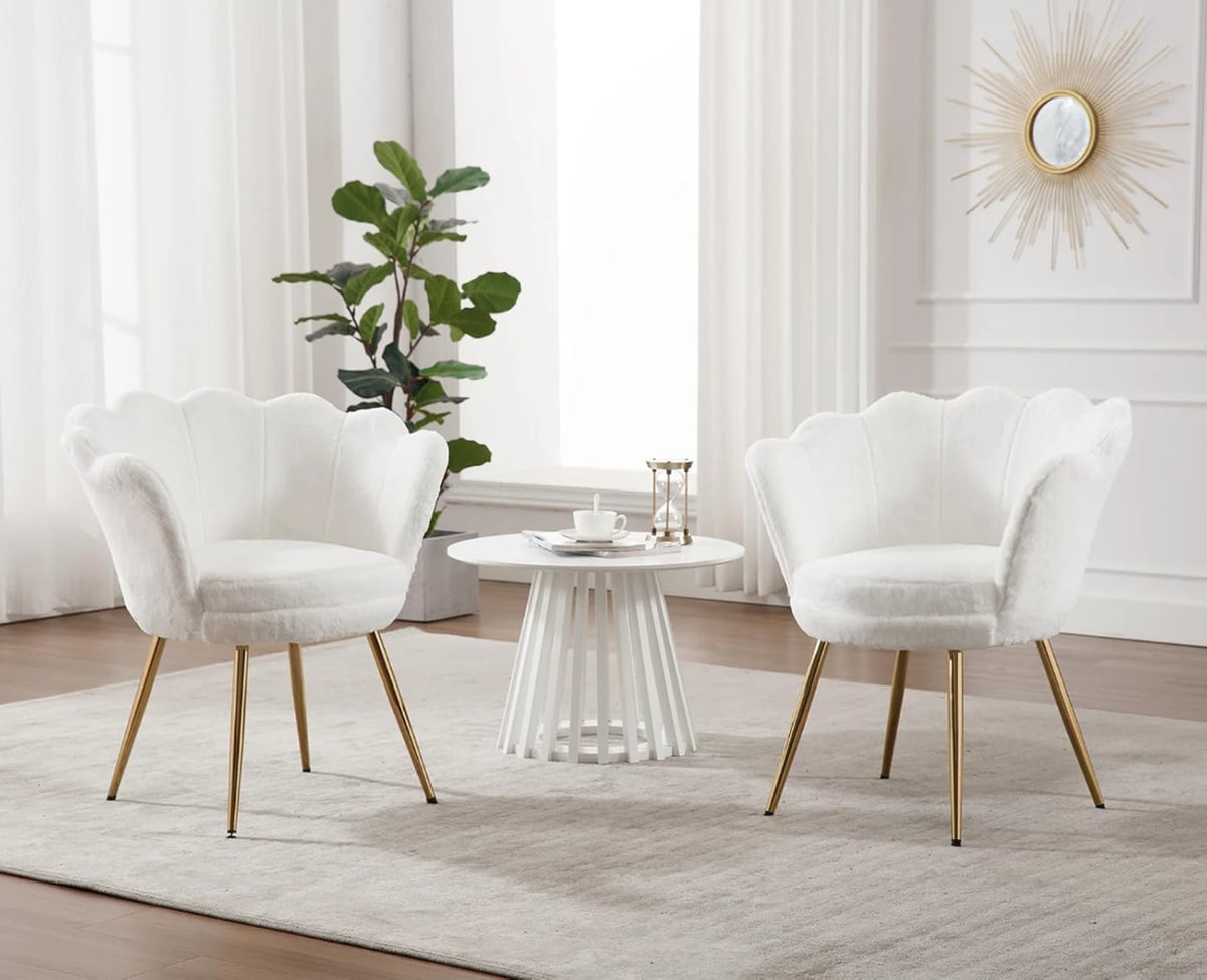 Fauteuil Ya-Home en forme de fleur avec pieds dorés - Fauteuil de détente en peluche - 70 x 60 x 76 cm - Blanc