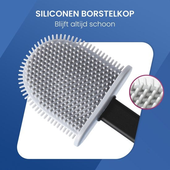 Roegaarden Brosse à WC avec support - Brosse à WC - Silicone - Autoportante et à suspendre - Noir