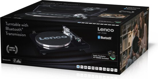 Lenco Tourne-disque avec Bluetooth - Bras de lecture et contrepoids en métal - Ligne Lenco Expertise - LBT-215BK - Piano Black
