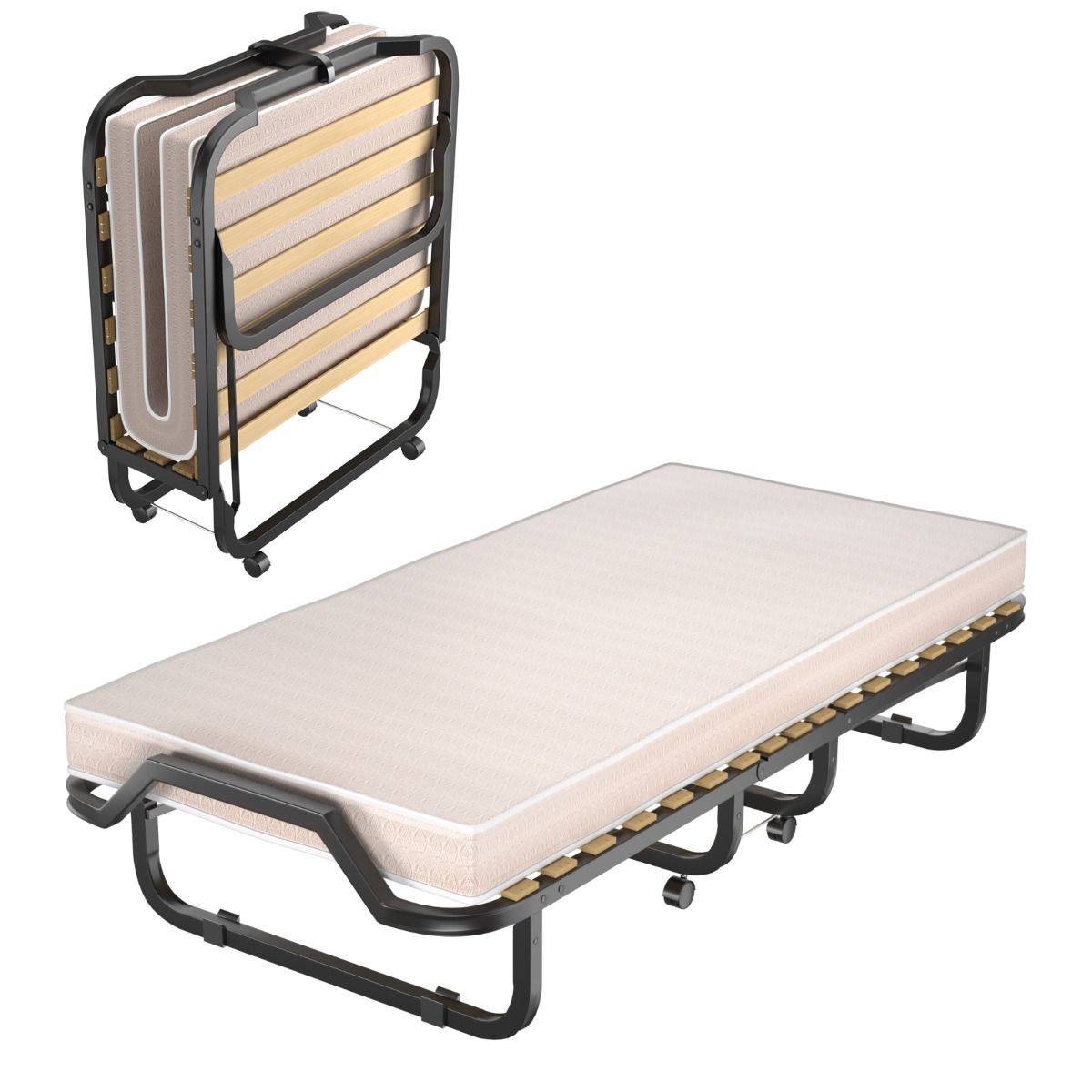 Coast Folding Bed - Single - 200 x 90 x 41 cm - Matelas inclus - Beige & Black