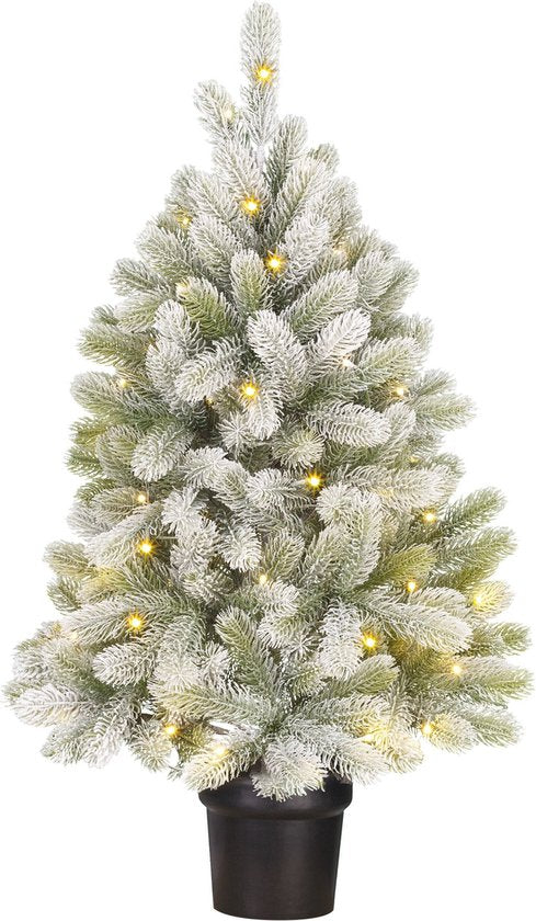 Black Box Trees Nigata Artificial Christmas Tree in Pot with LED Lighting - H90 x Ø55 cm - Green Frosted