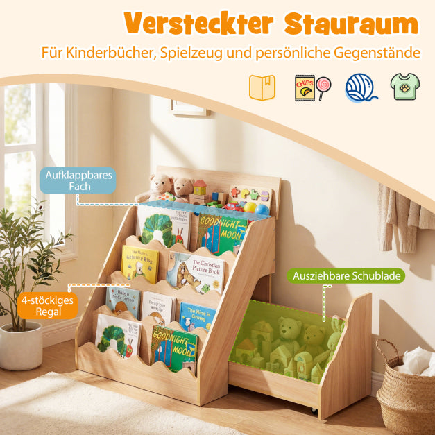 Bibliothèque pour enfants Coast avec bac de rangement sur roulettes – 63 x 49 x 61,5 cm – Naturel