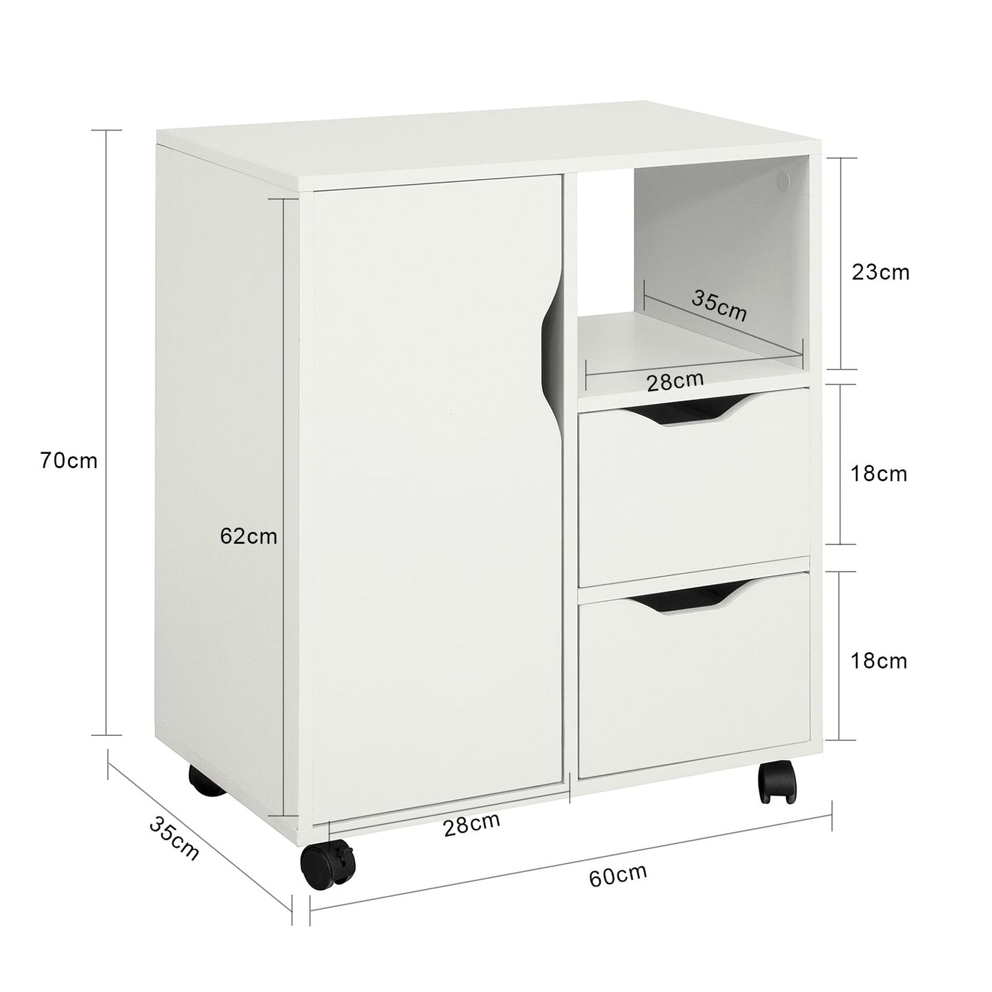 SoBuy Armoire de bureau - Porte-imprimante avec tiroirs et porte - Max. 50KG - 60 x 35 x 70 cm - Blanc