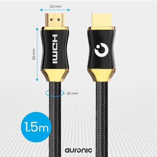 Auronic Câble HDMI 2.0 - 1.5M - 18Gbps - Haute vitesse et résolution - 4K (60 Hz) - Noir