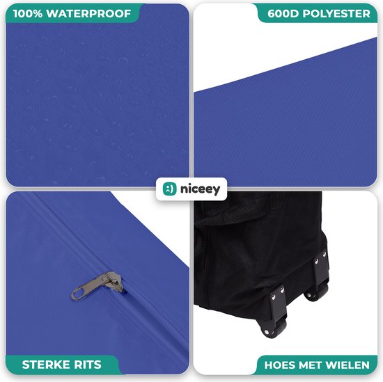 Niceey Party Tent - 3x3m - Pavillon - pliable et imperméable - Tente de réception avec parois latérales - Tente de jardin - Montage facile - Sac de transport à roulettes - Bleu foncé