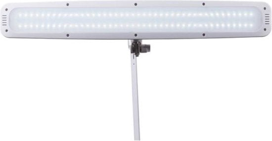 Lampe de bureau LED Velleman avec pince, bras pivotant, interrupteur marche/arrêt et variateur de lumière, 84 LED, largeur 58 cm, 21 W, 6500 K, blanc