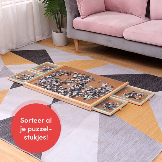 Diydash - Plateau de puzzle et table de puzzle - 1000 pièces - 83 x 64 cm - avec 4 tiroirs de tri et système de rangement - Plateau de puzzle - Bois - Marron