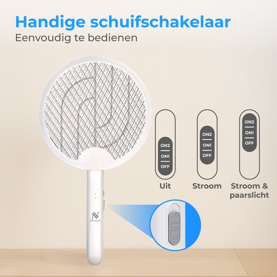 Nuvance Electric Fly Swatter - 180° Swivel Handle - Mosquito Lamp - Usb Rechargeable - Fly Swatter - Mosquito Catcher - Uv - White