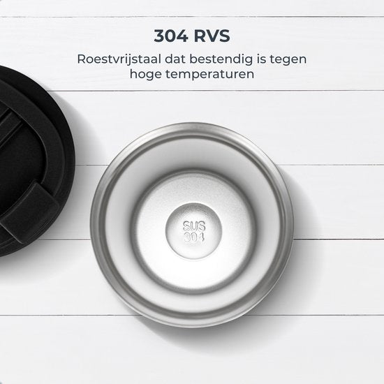 Castagnola Thermos Cup - Coffee Mug To Go - Travel Mug for Coffee and Tea - Tea Mug - 380 ML - stainless steel - Black