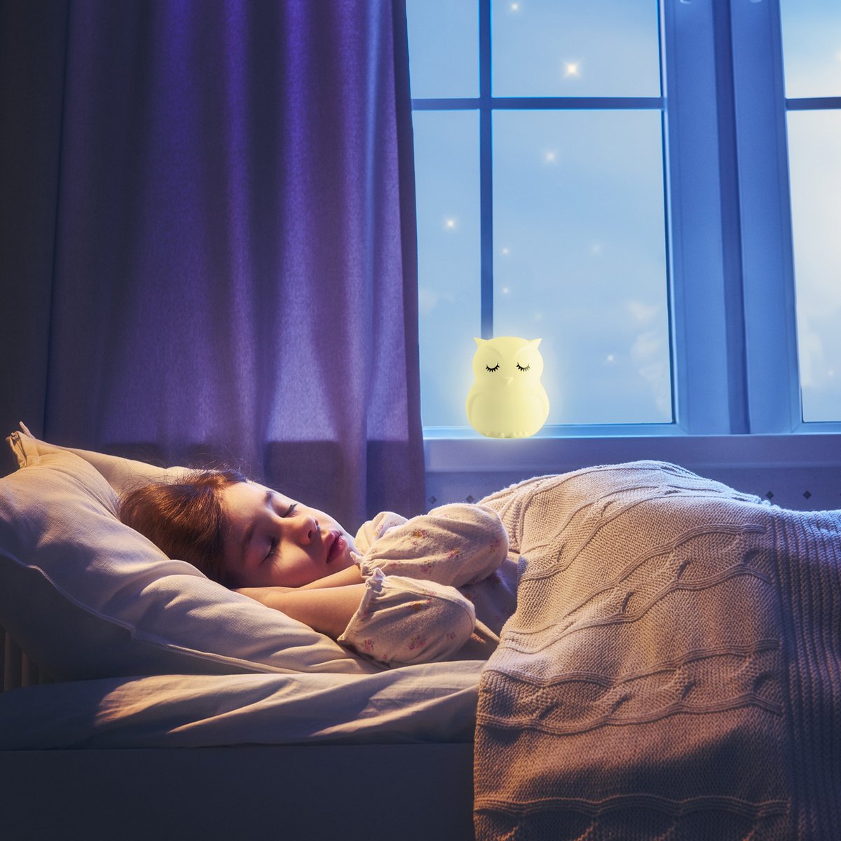 Veilleuse Sleepy Friends Children's Owl - Veilleuse Dimmable Bébé et Enfant - 8 Couleurs - Rechargeable par USB - Télécommande tactile - 95 x 97 x 100 mm - 169g