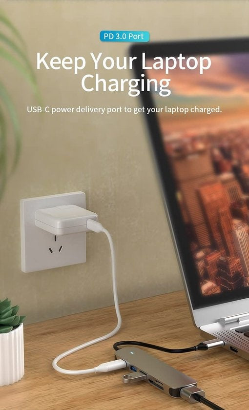 Fuegobird 6 in 1 USB-C HUB - USB3.0 + SD/TF + HDMI + USB-C - Voyant lumineux