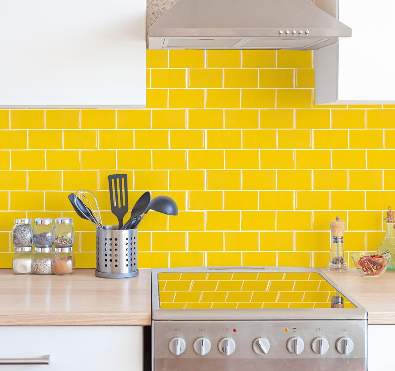 WALPLUS Pure Yellow Glossy Subway Peel & Stick Backsplash 3D Tile Stickers 20 pieces - 30.5 x 15.4 cm - Jaune