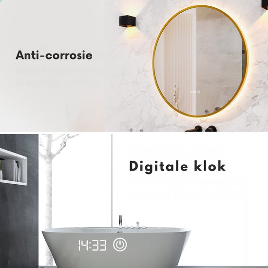 Mirlux Miroir de salle de bain avec éclairage LED et chauffage - Miroir mural rond - Miroir de douche anti-condensation - Cadre doré - 80CM