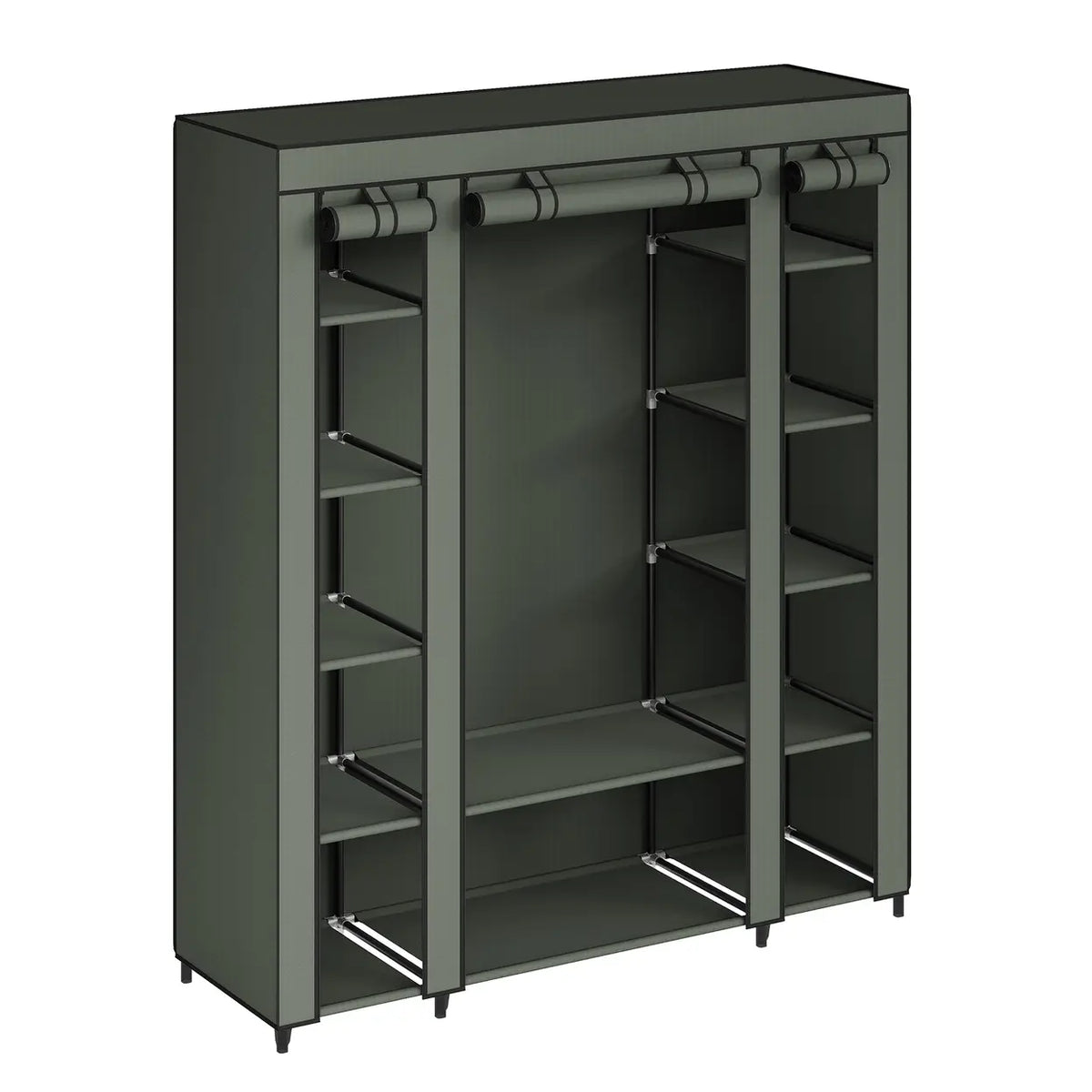 Armoire JOYFURNOS 150 x 45 x 175 cm - Vert Laurel - 12 compartiments avec tringle à vêtements