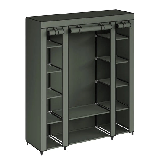 Armoire JOYFURNOS 150 x 45 x 175 cm - Vert Laurel - 12 compartiments avec tringle à vêtements