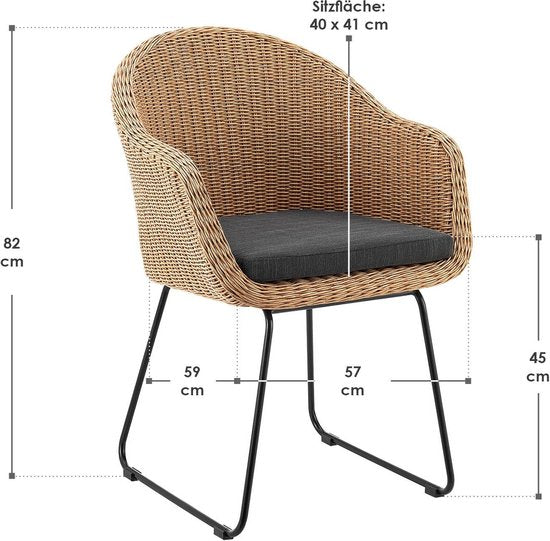 2 pièces Chaises de jardin en rotin Cody - Coussins inclus