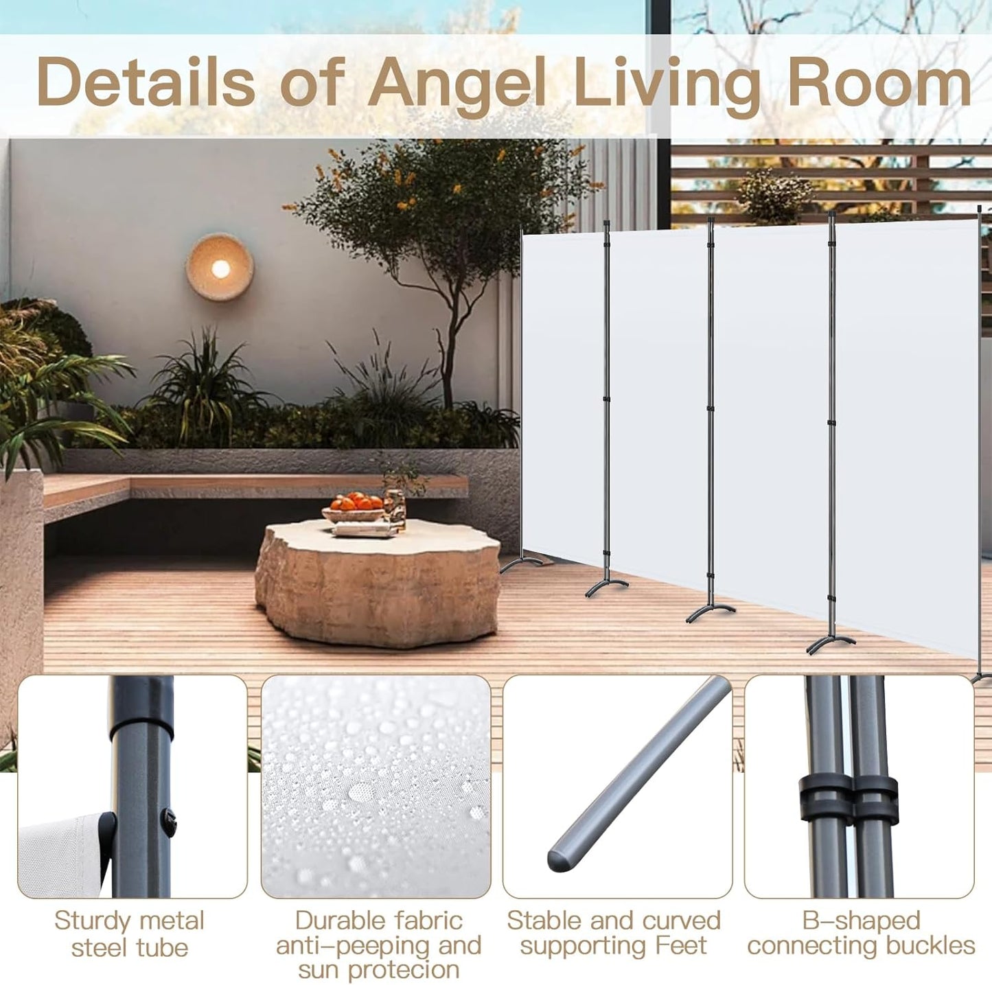 Angel Living Paravent - 4 Panneaux - 324 x 170 cm - Blanc