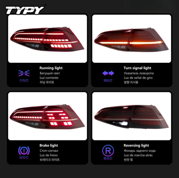 Kit de feux arrière LED TYPY pour VW Golf MK7 - Fumés - 2013-2019
