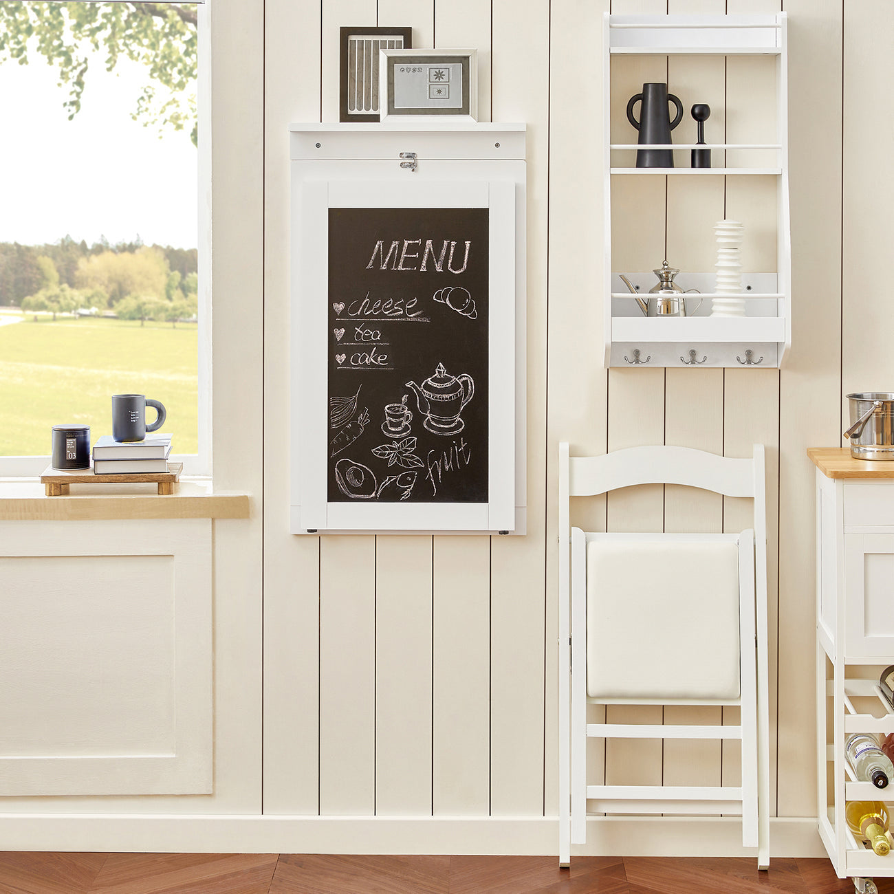 SoBuy FWT03-PF Table de salle à manger pliante avec tableau - Max. 80 kg - 75 x 50 x 76 cm - Blanc