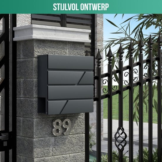 Boîte aux lettres Avalo en acier inoxydable Anthracite avec compartiment à journaux et serrure - Matériel de montage et 2 clés inclus