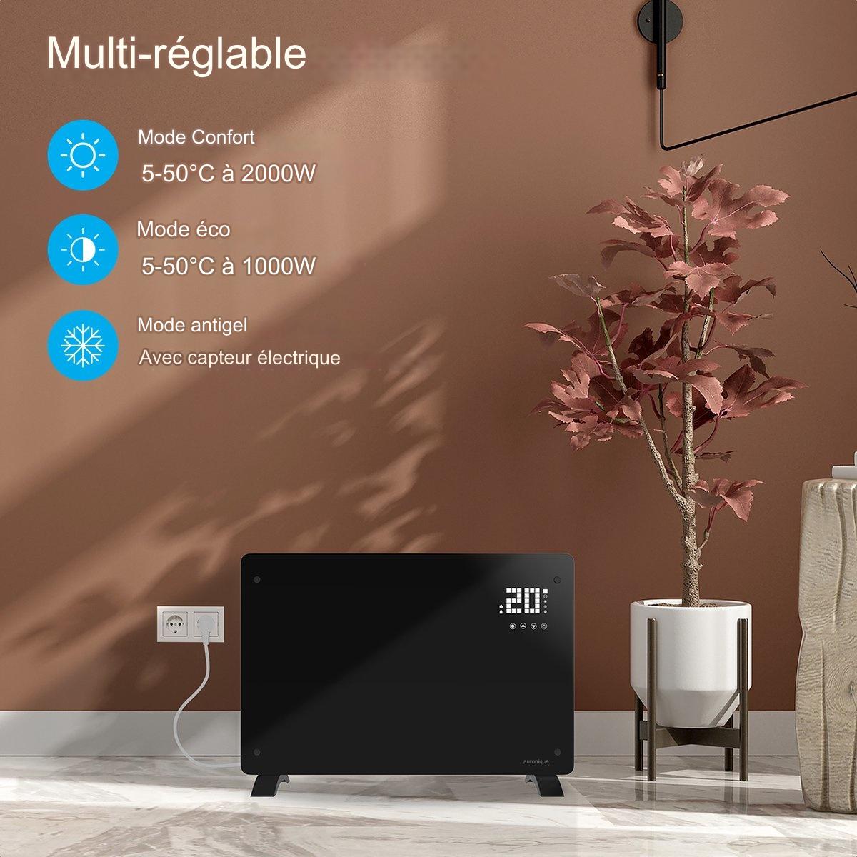 Radiateur éléctrique mobile - Auronic - Thermostat et télécommande - 2000 W - Noir