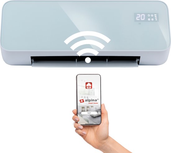 alpina Chauffage électrique et ventilateur - Chauffe-ventilateur avec Wifi - Convecteur mural 2000W - Ventilateur mural avec App Control - Thermostat réglable et fonction minuterie - Blanc