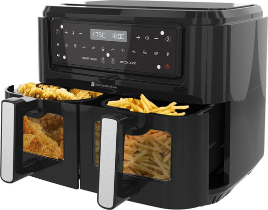 Double Airfryer XXL - KitchenBrothers - Friteuse - 2 x 4,5L - 2400W - Noir