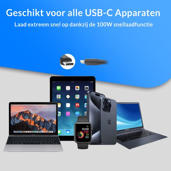 Velociy® Chargeur USB-C 100W - Adaptateur USB-C - Chargeur USBC adapté à Samsung - Universel incluant ordinateurs portables, tablettes, téléphones et hubs USB-C - Compact - Version 2024