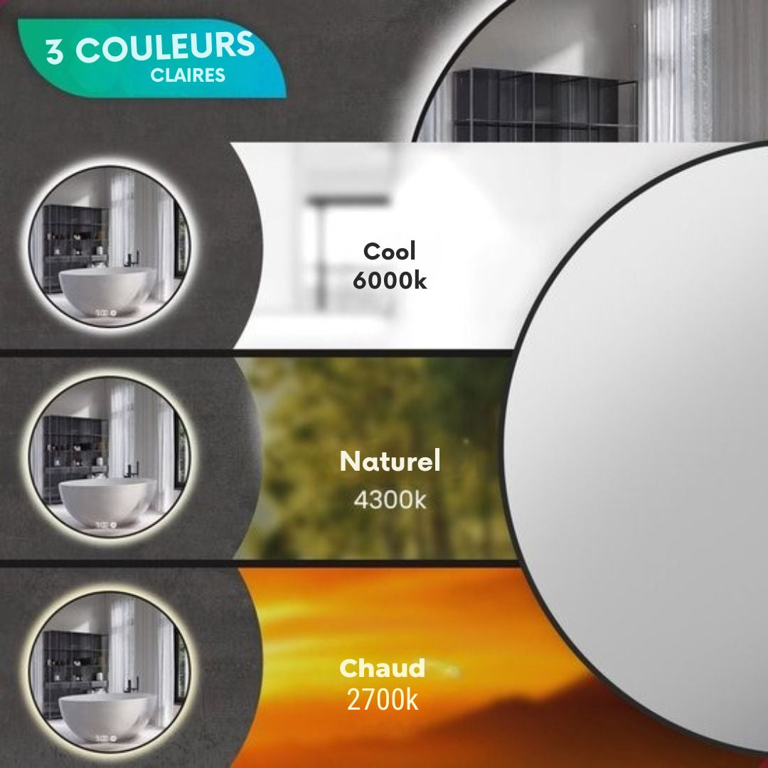 Miroir de salle de bain - Mirlux - avec éclairage LED et chauffage - anti-condensation - 60CM - Noir mat