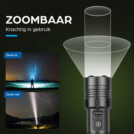 Lampe de poche LED rechargeable Exortus® - 5 000 lumens - Résistante et étanche - Batterie 26650 - Éclairage COB - Boîte de rangement - Étui