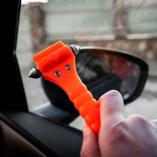 Marteau de sécurité - 1 pièce - Marteau d'urgence avec coupe-ceinture - Support et attaches inclus - Orange