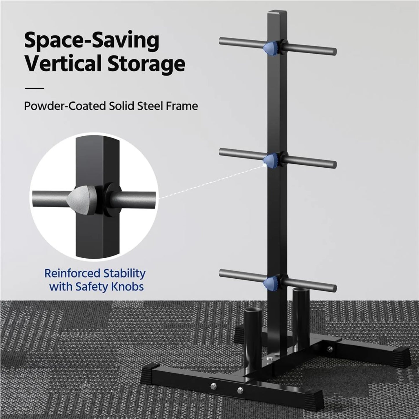 Yaheetech Support de disques d'haltères - équipé de 6 supports de disques et de 2 supports de barres d'haltères et de pieds de protection en plastique - pour la salle de sport à domicile - métal noir revêtu de poudre - 68,5 x 61 x 113 cm
