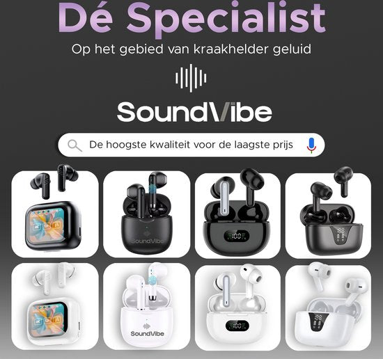 Soundvibe® - Earbuds Pro Black - Wireless With Noise Cancelling - Bluetooth Earbuds - Noise Cancelling Headphones - Wireless Earbuds USB C - Wireless Earphones - Earphones Wireless