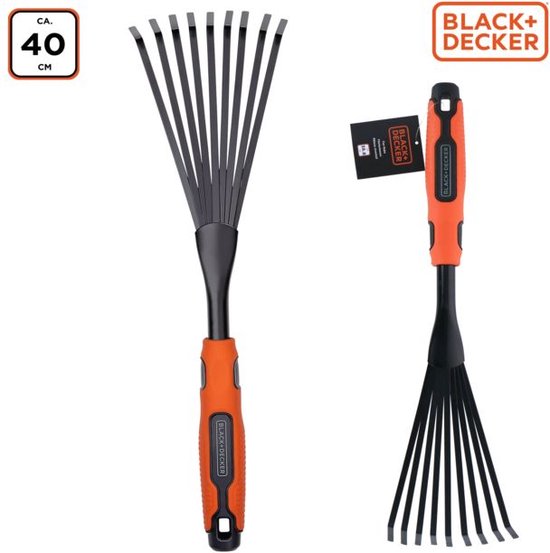 BLACK+DECKER Râteau à main - 38.8 CM - Poignée ergonomique - Facile à suspendre - Noir/Orange