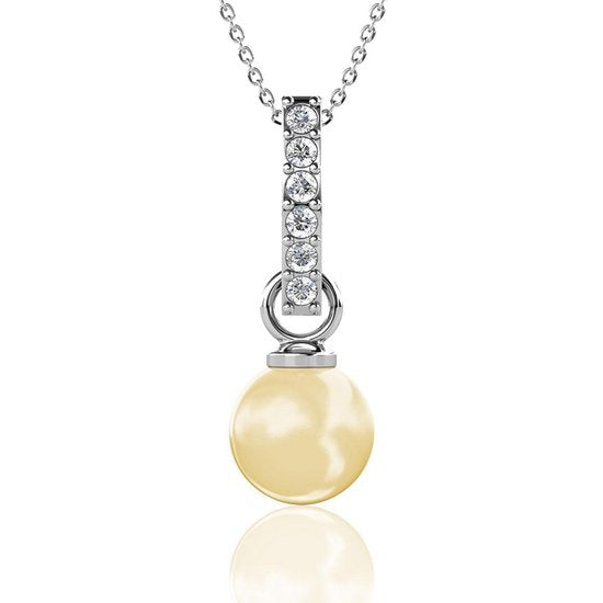 Yolora Collier Femme avec Pendentif - Perle Kalpa Camaka et Cristaux - Argent - Plaqué Or Blanc 18K - Collier Femme Argent - Bijoux - Coffret Luxe - Coffret Cadeau - Coffret Cadeau Exclusif - Bel Emballage Cadeau