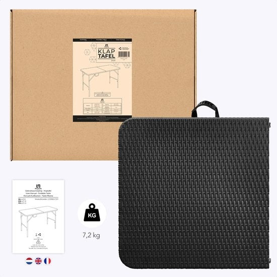 LifeGoods Table pliante - 120 cm - Table de camping - 4 personnes - Table pliante - Noir