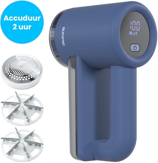 Auronic Electric Lint Remover Pro - Tondeuse à peluches - Autonomie 120 minutes - Rechargeable - Affichage LED - Défoliateur - Bleu