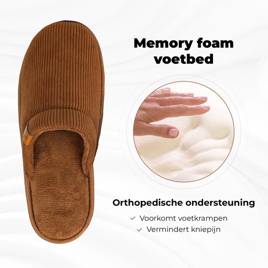 Chaussons Hommes - Chaussons - Taille 40/41 - Châtaigne - Velours côtelé - Antidérapant - Comfeet