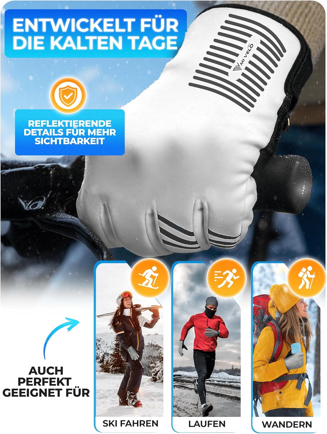 Mivelo Winter Gloves - Wind & Waterproof - Warm - Touchscreen & Anti-slip - Fully Reflective - Size M