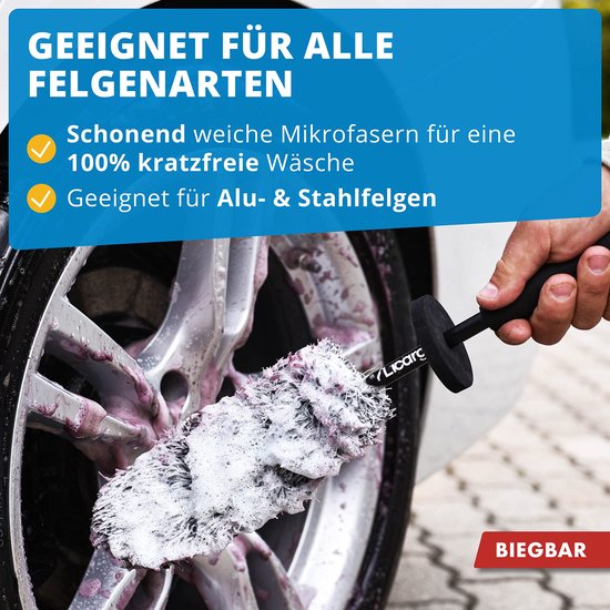 LICARGO® brosse à roue flexible en microfibres - Tête de brosse flexible pour les endroits difficiles d'accès - Brosse à roue en microfibres pour jantes en aluminium - Brosse à roue pour voiture - Brosse à jante flexible