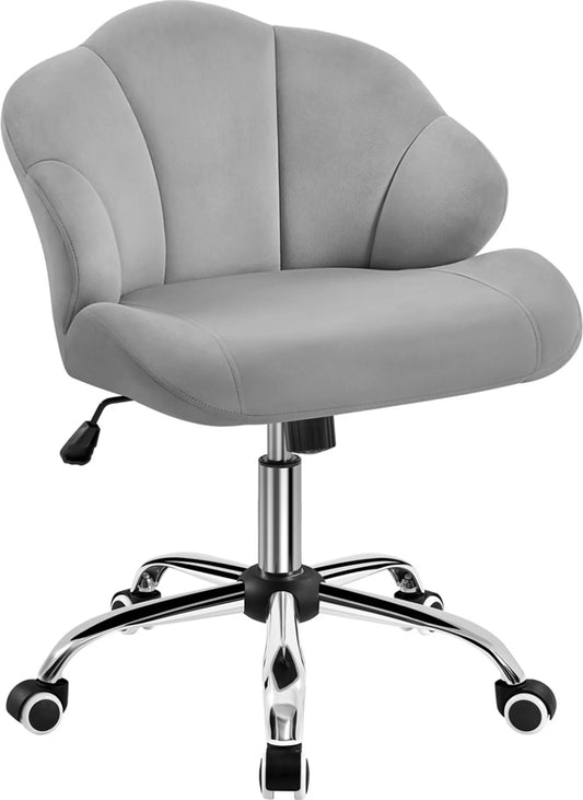 Yaheetech Chaise de bureau en forme de coquillage - avec fonction pivotante, hauteur réglable par vérin à gaz et dossier rembourré - pour le bureau à domicile et la chambre à coucher - polyester blanc et métal - 60 x 60 x 76,5-86 cm