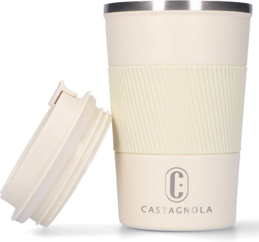 Mug thermos Castagnola - Tasse à café à emporter - Mug de voyage pour le café et le thé - Mug à thé - 380 ML - Acier inoxydable - Blanc cassé