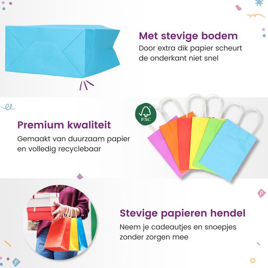 Partizzle 24x Sacs de distribution en papier - Sacs de bonbons pour enfants - Sacs de distribution pour fêtes d'enfants - Petits sacs de jouets - Sacs de distribution de bonbons pour carnaval Sacs de friandises pour jouets - 21x15 cm