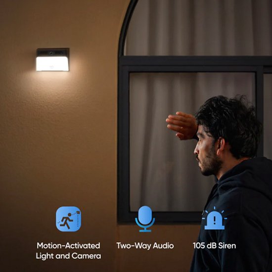 eufy security Solar Wandlamp Camera S120 - Applique murale - Caméra de sécurité sans fil avec applique LED solaire intégrée - Vision nocturne en couleur - Détection de mouvement par IA - Audio bidirectionnel - Indice de protection IP65 - Pas de frais d'ab
