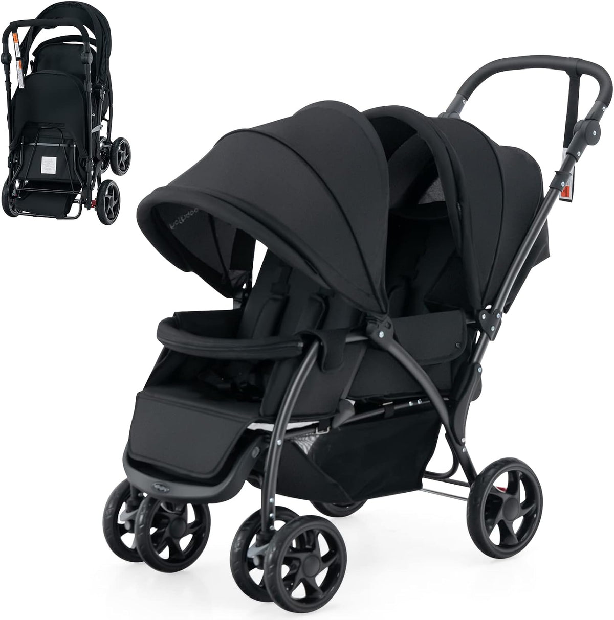 Poussette Coast Tandem pour deux enfants – Pliable avec dossier réglable – Noir – Métal