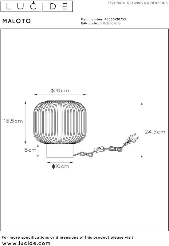 Lucide MALOTO - Lampe de table - Ø 20 cm - 1xE27 - Vert